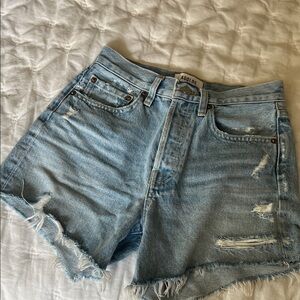 Agolde Light Wash Distressed High-Rise Denim Shorts